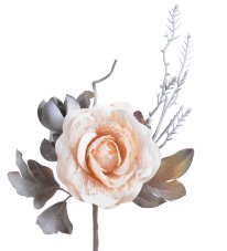 Umělá růže s krajkou na drátku s lístky a doplňky,  květ Ø 8cm/ zápich celkem 25cm_04