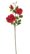Umělá růže na stonku 2 květy a poupě s listy, hlavičky Ø 9 cm, dl. 64 cm