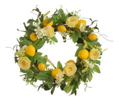 Věnec s citrony, umělými růžemi a doplňky Ø 50 cm