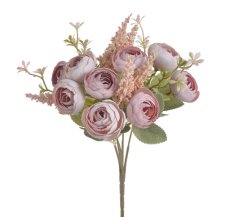 Kytice umělých ranunculusů s doplňky, květ Ø 4 cm, dl. 23cm