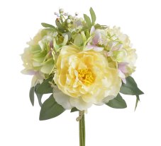 Kytice umělých pivoněk a hortenzií s doplňky, pivoňka Ø12cm/dl. celkem 35cm