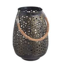 Dekorace kovová lampa se sklem 13cm∅ x 20cmH