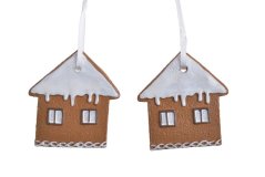 Vánoční dekorace perníkový domek H 7cm - závěs - 2ks
