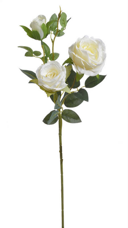 Umělá růže na stonku 2 květy a poupě s listy Ø8,5cm/dl.64cm