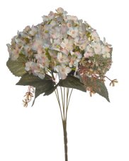 Kytice umělých hortenzií 7 květů s listy a doplňky, květ 10cm, dl.42cm