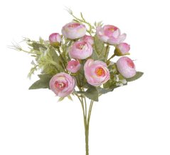 Kytice umělých ranunculusů, 5 květů Ø 4cm a 6 poupat dl.celkem 30cm