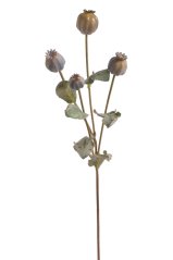 Umělé makovice s listy na drátěném stonku 2,5-3cm/dl. 63cm
