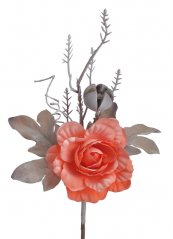 Zápich umělé růže s přízdobami, květ Ø 8cm, zápich celkem 25cm _58