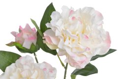 Umělá pivoňka na stonku, 2 květy a poupě, hlavička Ø11cm/dl.62cm