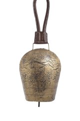 Dekorace plechový barvený kravský zvon s ornamenty (13cmLx7,5cmWx19,5cmH) 35cmH.