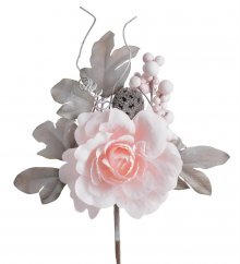 Zápich umělé růže s přízdobami, květ Ø 10cm, zápich celkem 15cm _54