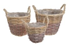 Proutěné koše na aranžování s igelitem uvnitř 19cm∅ x 16cmH, 16cm∅ x 13cmH, 12,5cm∅ x 10,5cmH - sada 3ks