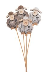 Velikonoční dekorace beránek zápich filc/dřevo (6cmLx1,2cmWx7cmH) 32cmH - 4ks