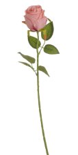 Umělá polorozvitá růže na stonku s listy, květ Ø 6cm, dl.50cm