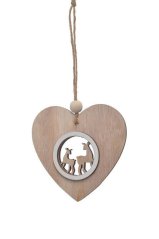 Vánoční dekorace dřevěné srdce s lesním motivem 10,5cmLx1cmWx10cmH - závěs