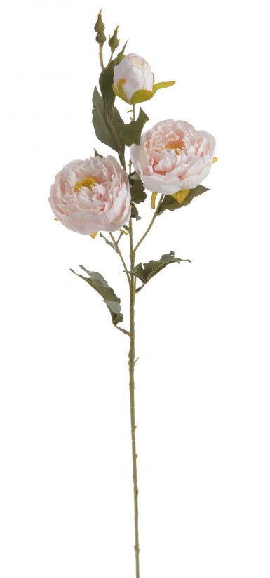 Umělá pivoňka na stonku s listem - 2 květy a poupě, květ Ø 10cm, celková dl. 87cm