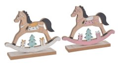Vánoční dekorace dřevěný houpací kůň 2 druhy 16cmLx4,5cmWx12,5cmH