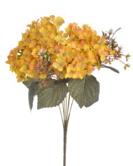 Kytice umělých hortenzií 7 květů s listy a doplňky, květ 10cm, dl.42cm