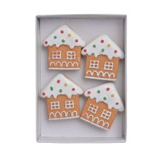 Vánoční dekorace perníkový zdobený domek 3,7cmLx0,7cmWx3,5cmH - 4ks