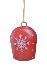 Vánoční dekorace kovový kravský zvon s motivem vločky 6cmL x 2cmW x 8,5cmH -  závěs
