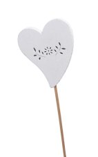 Dřevěné srdce s ornamentem zápich, 39 cm, 6ks - bílé