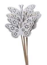 Zápich motýl s ornamentem, 38 cm, 6ks - šedý