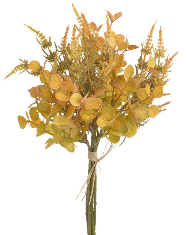 Umělá květina - kytice mix vřesů, eukalyptů a jiných travin s doplňky dl. 37cm