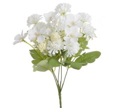 Umělá kytice 5 výhonů květů s listy a doplňky, dl. 33cm