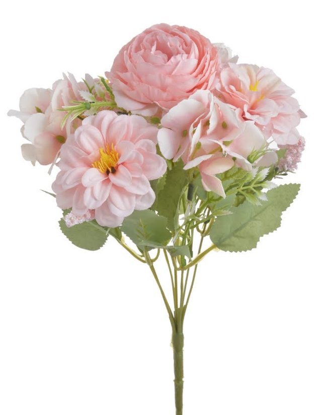Umělá míchaná kytice z pivoňky, hortenzie a dahlie dl. celkem 28cm