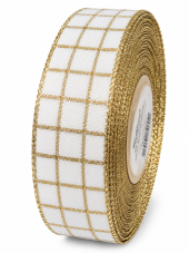 Plátnová stuha s kostkou 30 mm × 25 m – bílá/zlatá