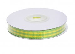 Tkaná stuha s potiskem 1cm/10yd - zelená/žlutá