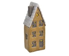 Keramický domek svítící LED, 2xLR44, 7 x 5,5 x 17 cm - žlutý