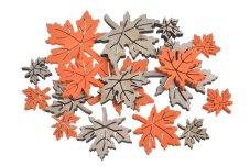 Dřevěné podzimní listy 3–7 cm – oranžové a přírodní, 18 ks