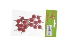 Dekorační jablíčka na drátku červená 1,5 cm – 16 ks
