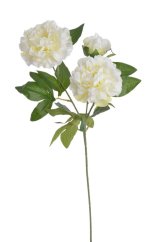 Umělá pivoňka na stonku, 2 květy a poupě, hlavička Ø11cm/dl.62cm