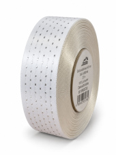 Atlasová stuha s metalickým prošitím 40 mm × 25 m – bílá/stříbrná