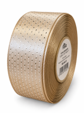 Atlasová stuha s metalickým prošitím 40 mm × 20 m – béžová/stříbrná