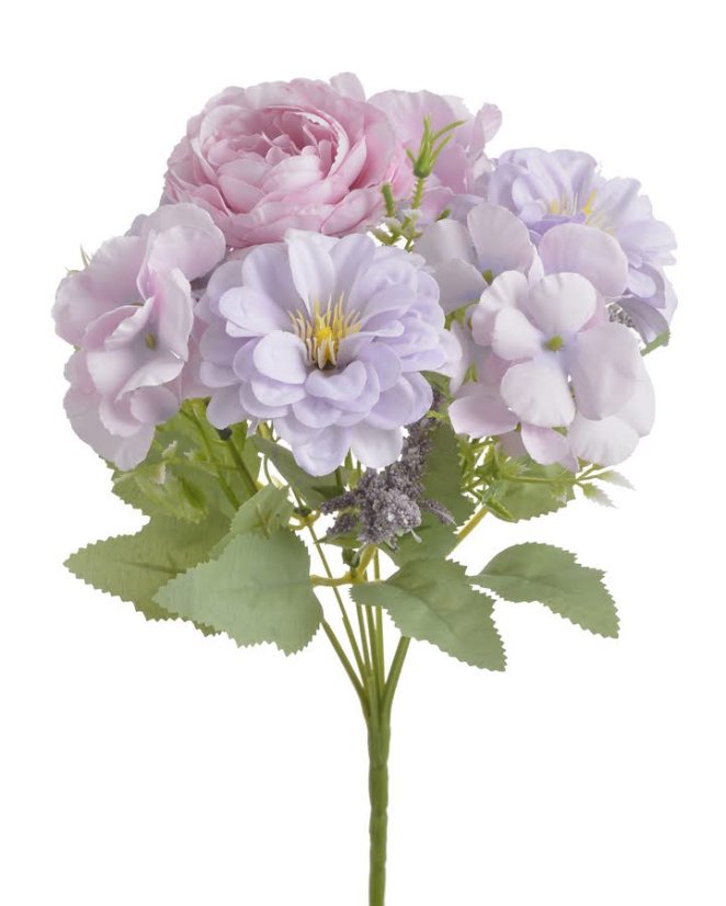 Umělá míchaná kytice z pivoňky, hortenzie a dahlie dl. celkem 28cm