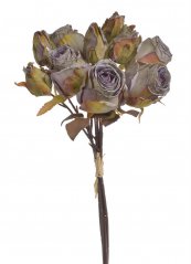Svazek umělých "sušených" růží, 5 květů a 5 poupat, hlava Ø 5cm, dl. 35cm