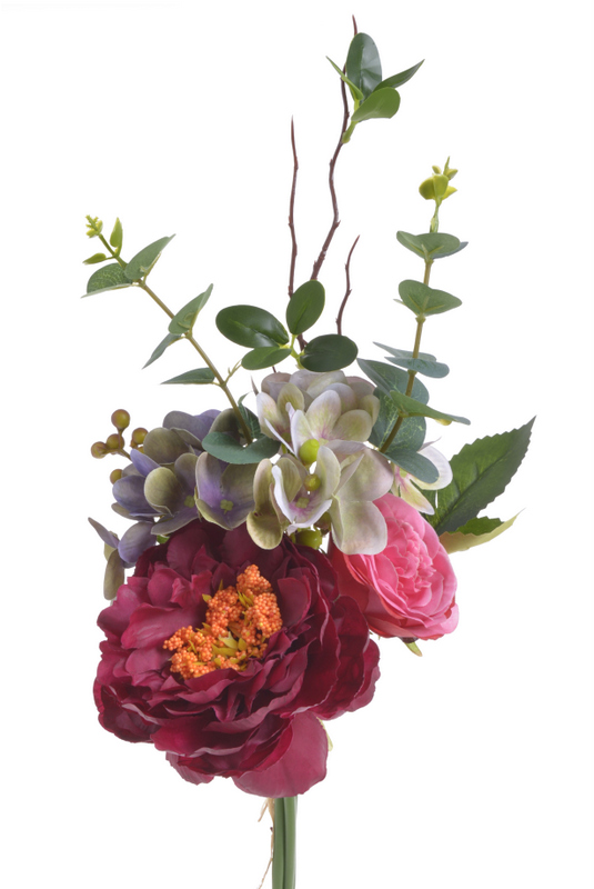 Kytice míchaná z hortenzie, pivoňky, růže a doplňků, dl. 45cm