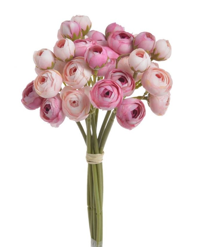 Svazek drobných umělých ranunculusů - 9 stonků po 4 květech, květ Ø 3cm, dl. 30cm