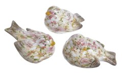 Keramická figurka sedící ptáček s květinovým dekorem 6cm