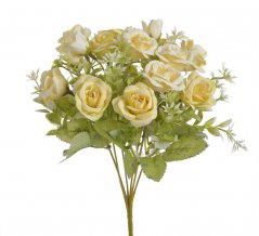 Kytice umělých růžiček , 12 květů a 3 poupata s listy a doplňky dl. celkem 32cm