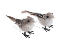 Dekorativní ptáček z peří na plastovém kolíčku 8cm - 2ks