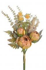 Umělá kytice z pivoněk, eukalyptu, česneku a doplňků dl. 48cm