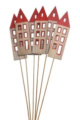 Dekorace dřevěný domek zápich 19,8cmL x 5,7cmW x0,7cnH) 50,5cmH - 6ks