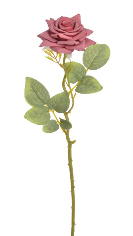 Umělá rozkvetlá růže na stonku s listy, květ Ø 8cm/ dl.41cm