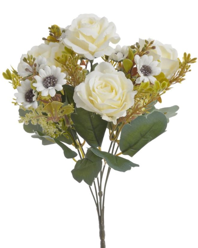 Kytice umělých květů s růžičkami a doplňky, dl. 36cm