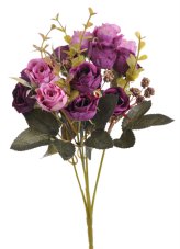 Kytice umělých růžiček 13 květů s listy a doplňky dl. 30cm
