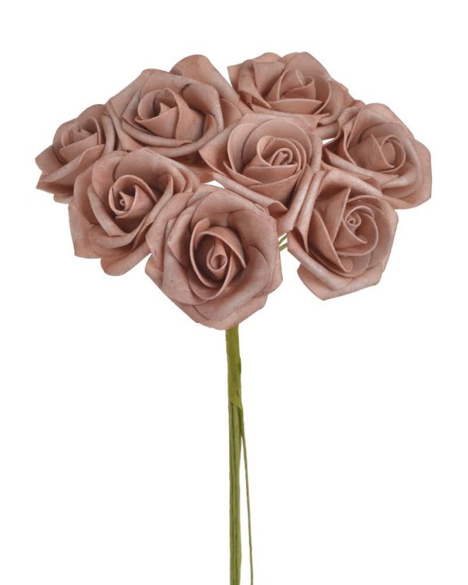 Svazek hlaviček pěnových růží na drátku Ø6cm/dl.25cm - 8ks_191